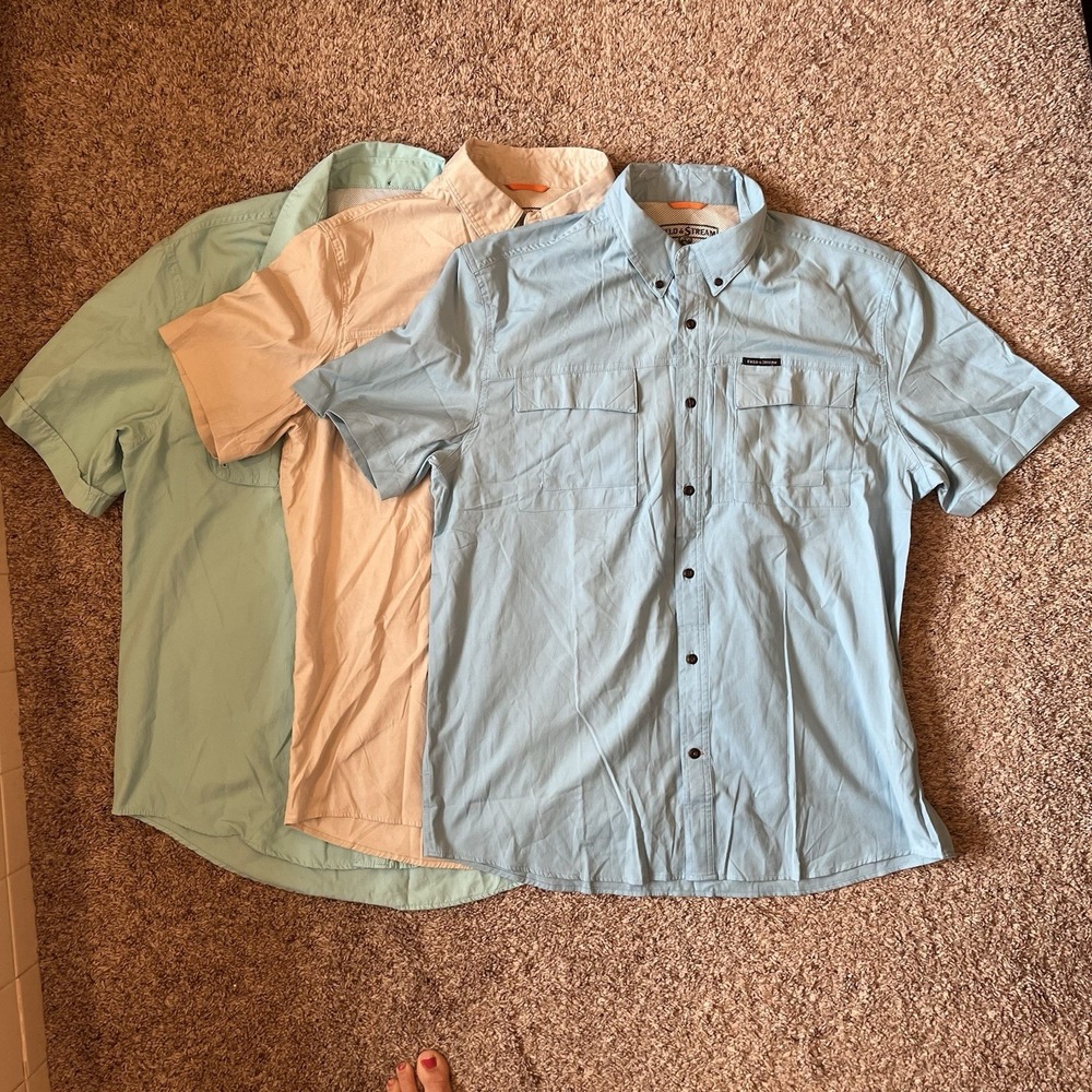 Lot Of 3 Men's Button Up Shirt Short Sleeve Large Field & Stream Izod Outdoors